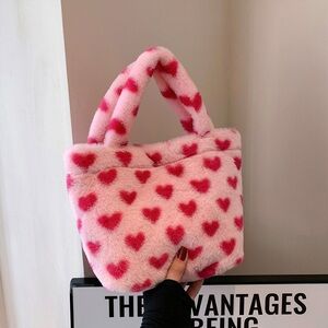 Top-handle Bags Fur Flower Pattern Plush Shoulder Handbags Shopping Shoulder Bag